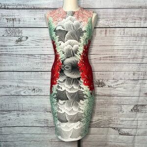 Yigal Azrouel Scuba Sheath Dress Size 8 Coral Reef Body Con Resort Ocean